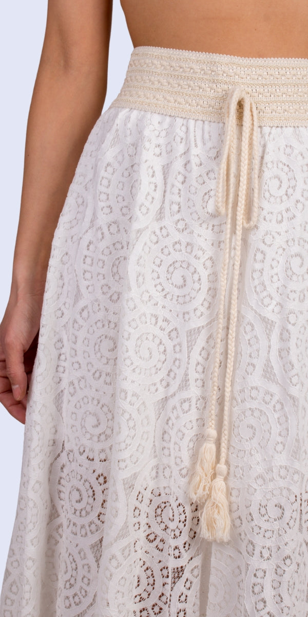 Bohemian Lace Pant - Gigi Moda - Made in Italy # bohemian, Crochet, elastic waist, elastic waistband, Gigi Moda, lace, lace pants, Made in Italy, one size, Pants, WIDE LEG