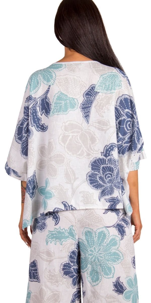 Lucy Batik Blouse - Gigi Moda - Made in Italy # batik, Blouse, floral, floral design, Floral Print, Gigi Moda, Kaftan, linen top, Made in Italy, OS, shirt, Top