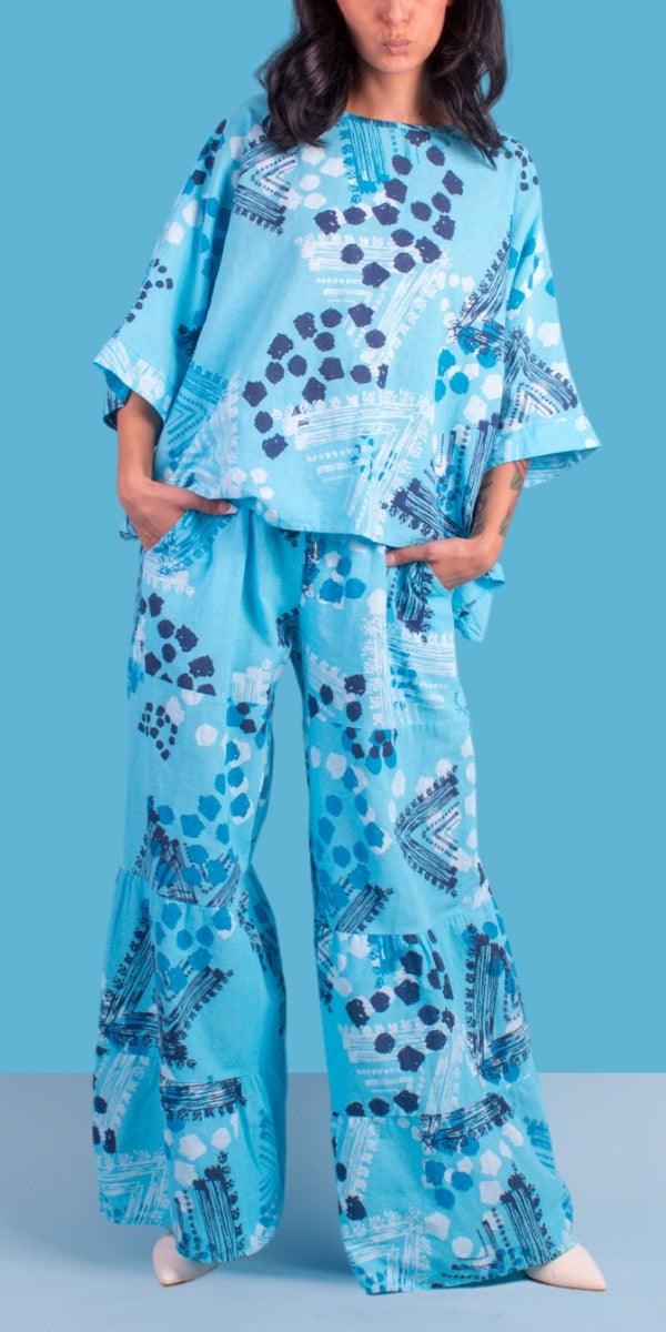 Lucy Tribale Blouse - Gigi Moda - Made in Italy # 100% Linen, Blouse, dot print, dots, Gigi Moda, Kaftan, Made in Italy, OS, shirt, Top, tribal print