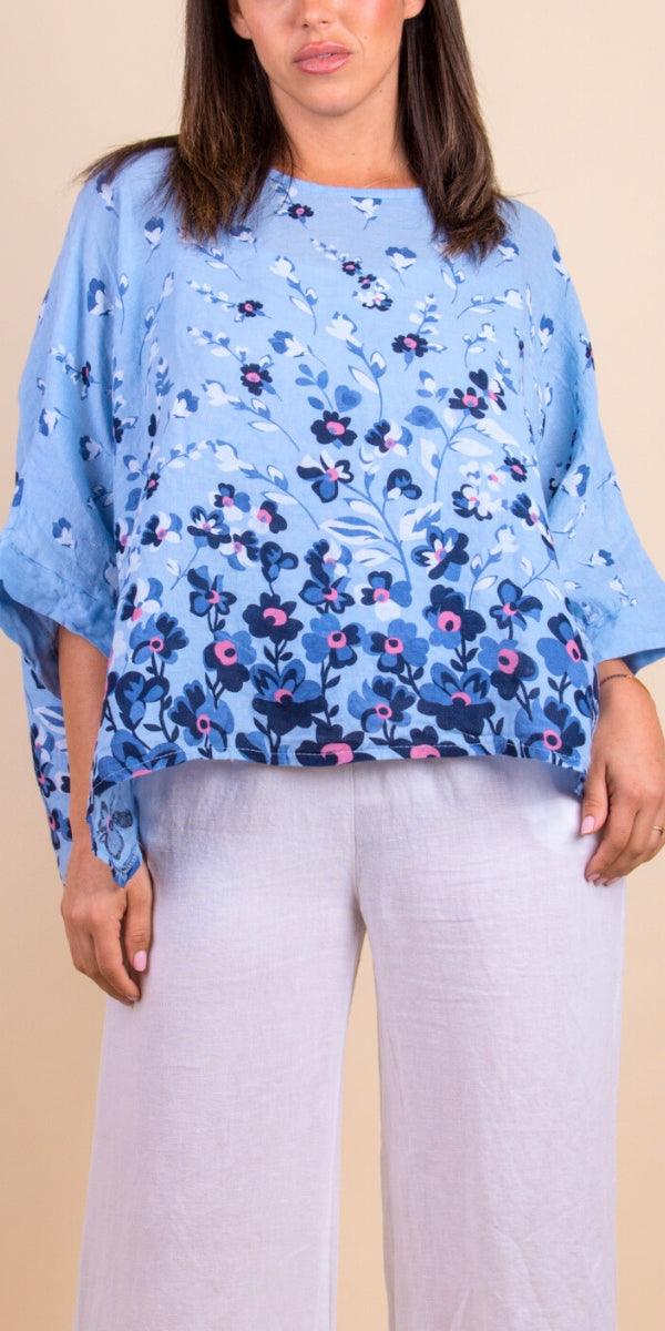 Lucy Floral Blouse - Gigi Moda - Made in Italy # 100% Linen, Blouse, floral, floral design, floral pattern, Floral Print, Gigi Moda, Kaftan, Made in Italy, OS, shirt, Top