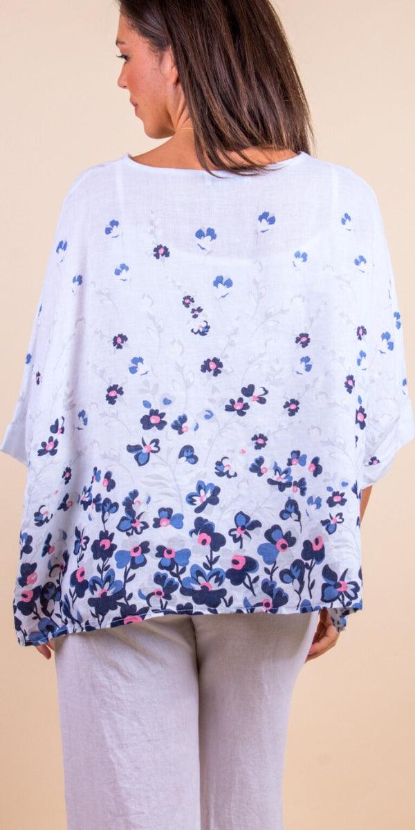 Lucy Floral Blouse - Gigi Moda - Made in Italy # 100% Linen, Blouse, floral, floral design, floral pattern, Floral Print, Gigi Moda, Kaftan, Made in Italy, OS, shirt, Top