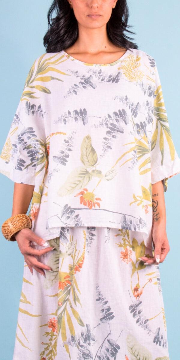 Lucy Ninfa Blouse - Gigi Moda - Made in Italy # 100% Linen, Blouse, floral, floral design, floral pattern, Floral Print, Gigi Moda, Kaftan, Made in Italy, OS, shirt, Top