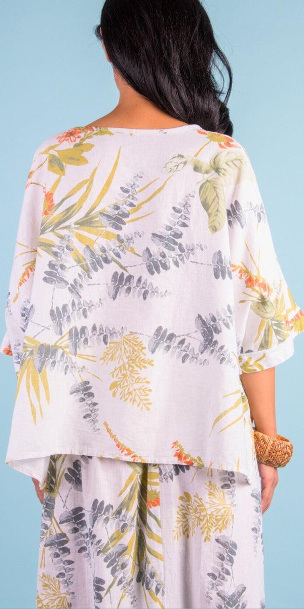 Lucy Ninfa Blouse - Gigi Moda - Made in Italy # 100% Linen, Blouse, floral, floral design, floral pattern, Floral Print, Gigi Moda, Kaftan, Made in Italy, OS, shirt, Top