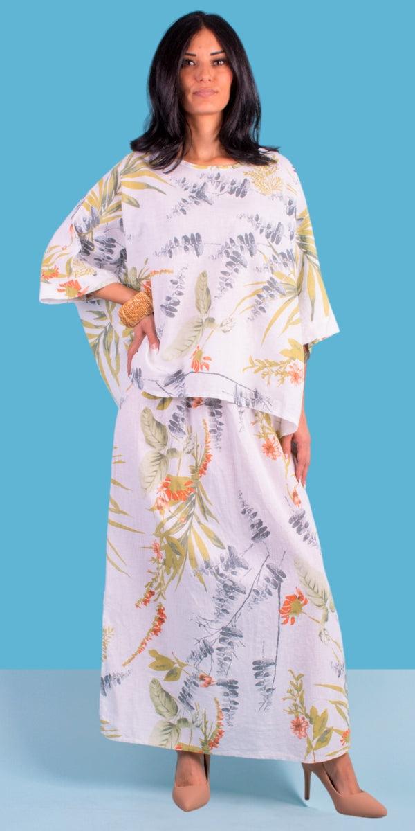 Lucy Ninfa Blouse - Gigi Moda - Made in Italy # 100% Linen, Blouse, floral, floral design, floral pattern, Floral Print, Gigi Moda, Kaftan, Made in Italy, OS, shirt, Top