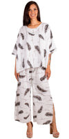 Lucy Piume Blouse - Gigi Moda - Made in Italy # Blouse, feather, Feathers, Gigi Moda, Kaftan, linen top, Made in Italy, manuscript print, OS, shirt, Top