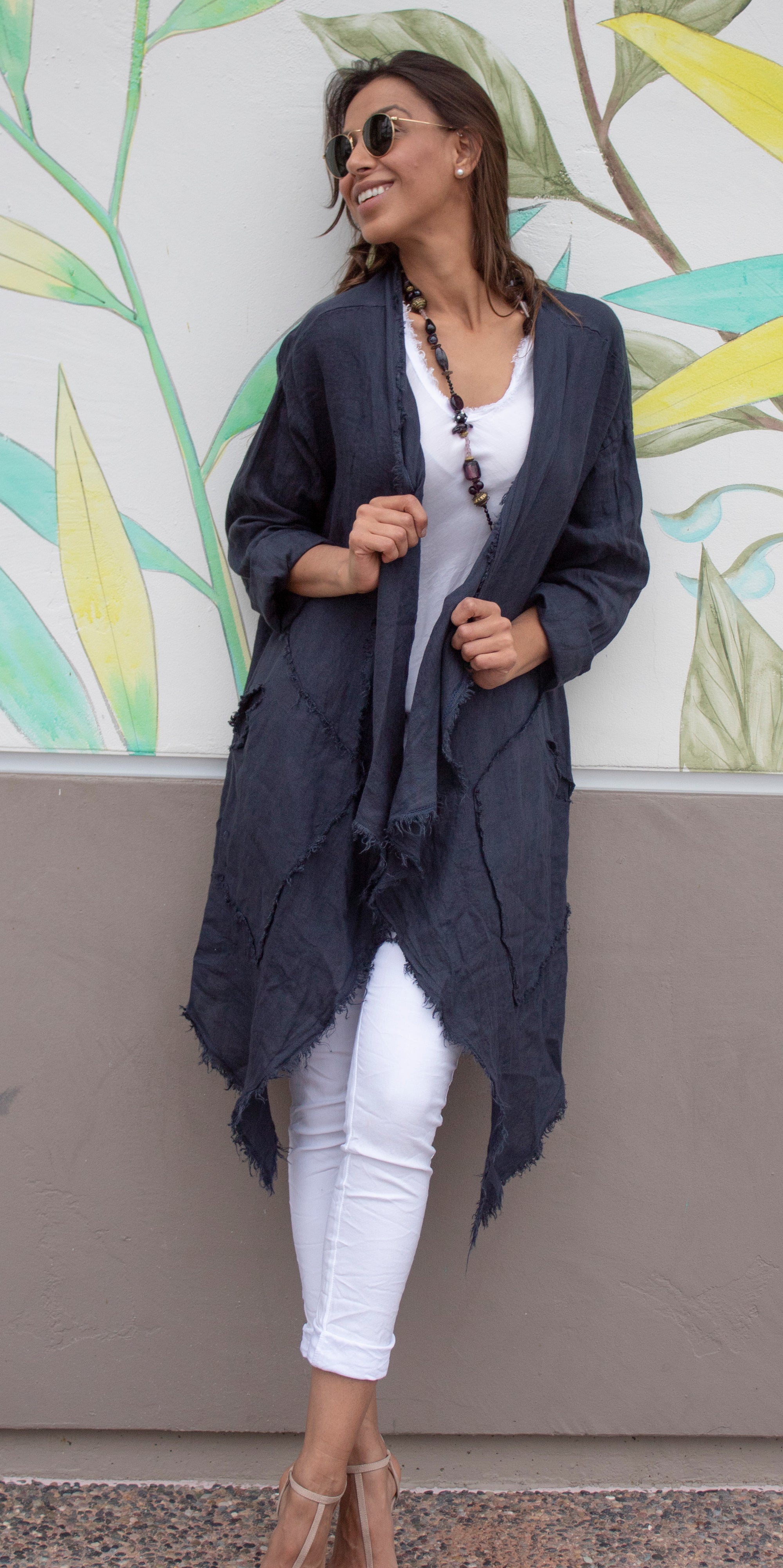 Aisha Linen Cardigan - Gigi Moda - Made in Italy # 100% Linen, Cardigan, Gigi Moda, hand wash, Linen, Made in Italy, one size, OS, washable