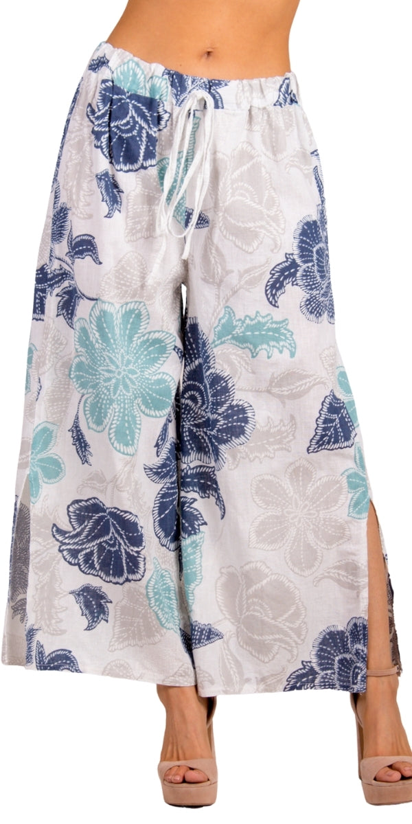 Giulana Batik Capri Pants - Gigi Moda - Made in Italy # batik, Capri, floral, floral design, Floral Print, free shipping, Gigi Moda, linen pants, Made in Italy, matching set, OS, Pants, resort, resort wear