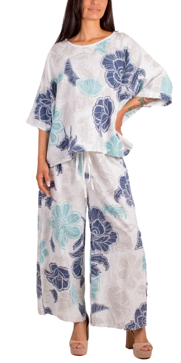 Giulana Batik Capri Pants - Gigi Moda - Made in Italy # batik, Capri, floral, floral design, Floral Print, free shipping, Gigi Moda, linen pants, Made in Italy, matching set, OS, Pants, resort, resort wear