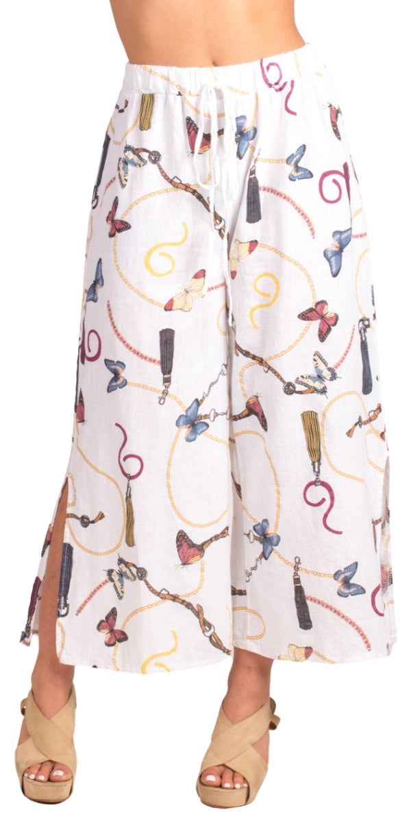 Giulana Farfalla Capri Pants - Gigi Moda - Made in Italy # Capri, drawstring waist, free shipping, Gigi Moda, linen pants, Made in Italy, matching set, OS, Pants, resort, stretchy waistband