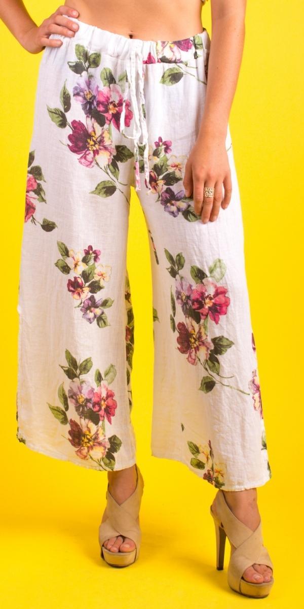 Giulana Floral Capri Pants - Shop Gigi Moda - Made in Italy # Capri, drawstring, drawstring pant, floral, floral design, Floral Print, free shipping, Gigi Moda, Made in Italy, OS, Pants, resort, resort wear, spring, summer