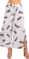 Giulana Piume Capri Pants - Gigi Moda - Made in Italy # Capri, feather, Feathers, free shipping, Gigi Moda, linen pants, Made in Italy, manuscript print, matching set, OS, Pants, resort, resort wear