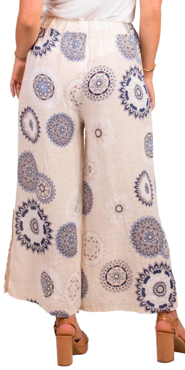 Giulana Mandala Capri Pants - Gigi Moda - Made in Italy # 100% Linen, Capri, free shipping, Gigi Moda, linen pants, Made in Italy, mandala, OS, Pants, resort, resort wear