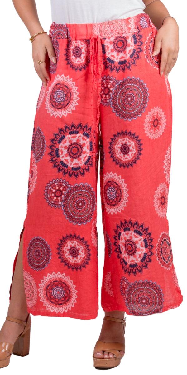 Giulana Mandala Capri Pants - Gigi Moda - Made in Italy # 100% Linen, Capri, free shipping, Gigi Moda, linen pants, Made in Italy, mandala, OS, Pants, resort, resort wear