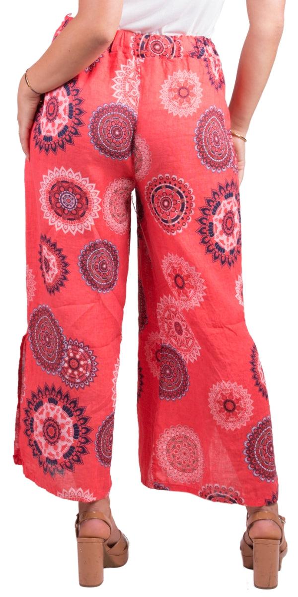 Giulana Mandala Capri Pants - Gigi Moda - Made in Italy # 100% Linen, Capri, free shipping, Gigi Moda, linen pants, Made in Italy, mandala, OS, Pants, resort, resort wear