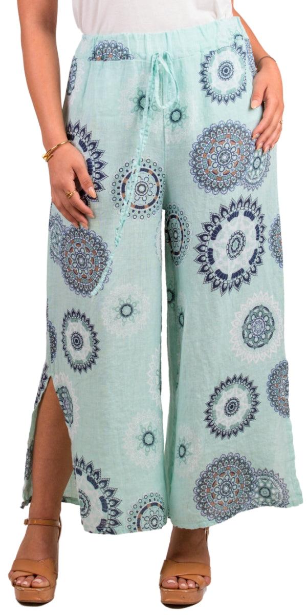 Giulana Mandala Capri Pants - Gigi Moda - Made in Italy # 100% Linen, Capri, free shipping, Gigi Moda, linen pants, Made in Italy, mandala, OS, Pants, resort, resort wear
