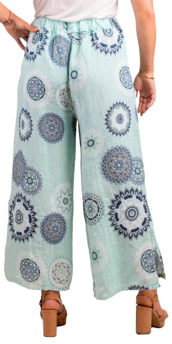Giulana Mandala Capri Pants - Gigi Moda - Made in Italy # 100% Linen, Capri, free shipping, Gigi Moda, linen pants, Made in Italy, mandala, OS, Pants, resort, resort wear