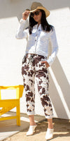 Geniviv Cow Print Pant - Gigi Moda - Made in Italy # animal print, comfortable pants, cow print, cuffed pant, drawstring, drawstring pant, drawstring pants, Gigi Moda, Made in Italy, one size, OS, Pants