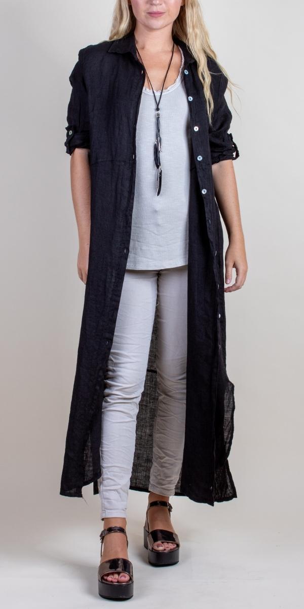 Donata Linen Dress - Gigi Moda - Made in Italy # 100% Linen, button down, Collared, Cuffed Sleeves, Dress, Gigi Moda, italian top, Jacket, Linen, Made in Italy, one size, OS, resort, resort wear, Top