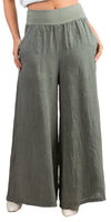 Batista Linen Pants - Gigi Moda - Made in Italy # 100% Linen, bottoms, elastic waistband, Gigi Moda, Linen, linen pants, Made in Italy, OS, Pants, resort, resort wear, spring, stretch waistband, summer, washable, WIDE LEG