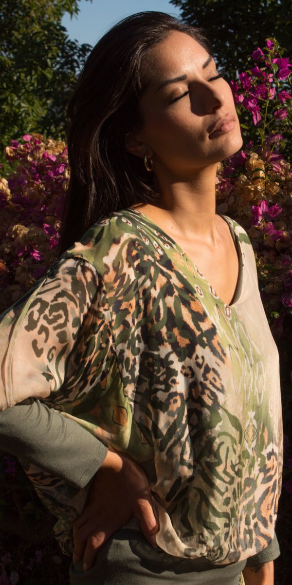 Cavoli Congo Blouse - Gigi Moda - Made in Italy # animal print, Blouse, elastic waistband, Gigi Moda, gigi moda. made in italy, italian silk, italian top, Jaguar print, jungle, Long Sleeve, Made in Italy, shop gigi moda, Silk, Silk top, Top
