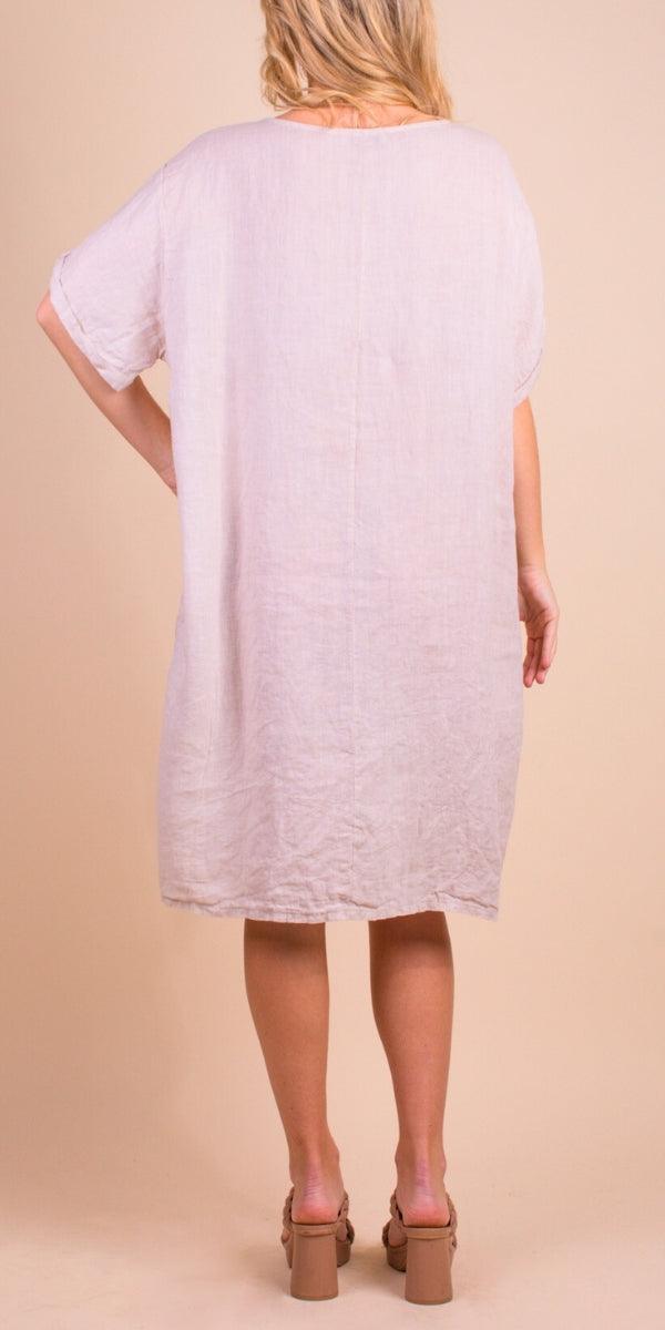 Bobbio Linen Dress - Gigi Moda - Made in Italy # 100% Linen, Buttons, Dress, free shipping, Gigi Moda, Linen, Made in Italy, one size, OS, pockets, resort, resort wear, short sleeve dress, spring, summer