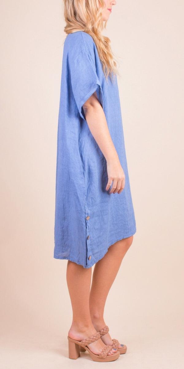 Bobbio Linen Dress - Gigi Moda - Made in Italy # 100% Linen, Buttons, Dress, free shipping, Gigi Moda, Linen, Made in Italy, one size, OS, pockets, resort, resort wear, short sleeve dress, spring, summer