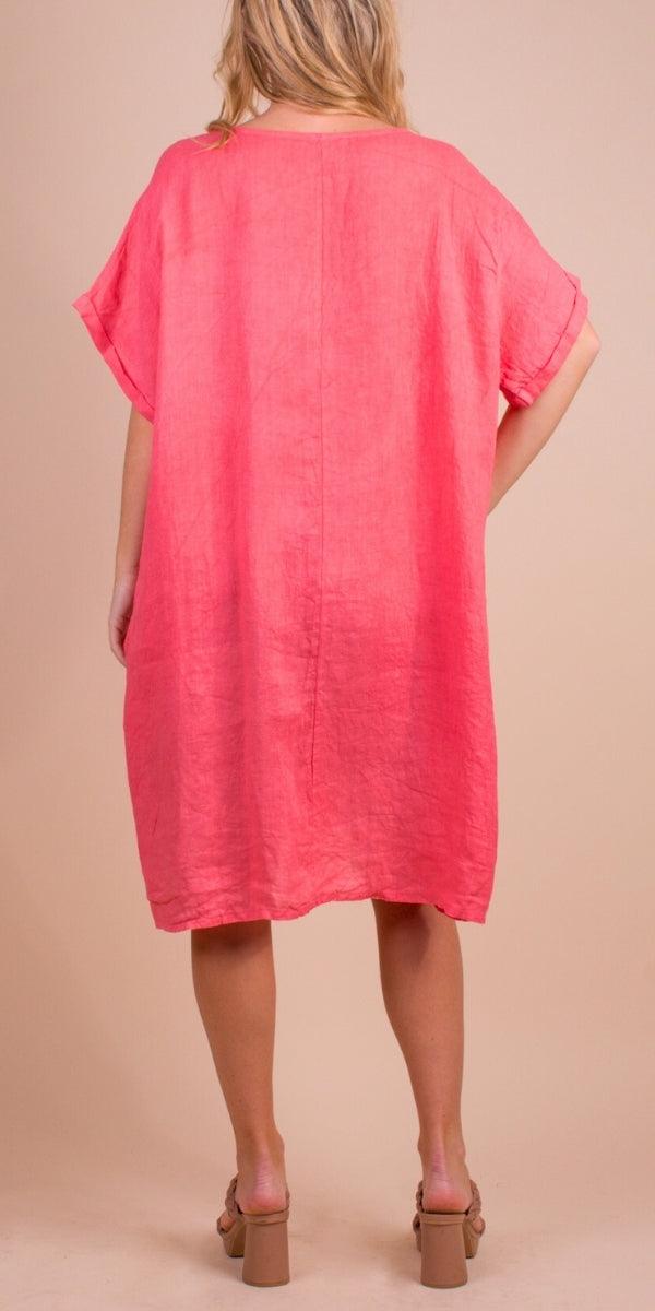 Bobbio Linen Dress - Gigi Moda - Made in Italy # 100% Linen, Buttons, Dress, free shipping, Gigi Moda, Linen, Made in Italy, one size, OS, pockets, resort, resort wear, short sleeve dress, spring, summer