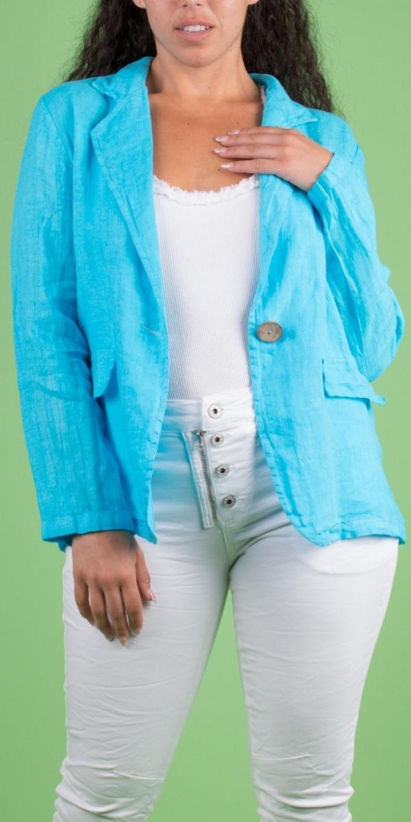 Sabrina Linen Blazer - Gigi Moda - Made in Italy # 100% Linen, blazer, button, clothing for women, Collared, faux pocket, Gigi Moda, italian brand, italian clothes, Italian Fashion, Jacket, open jacket