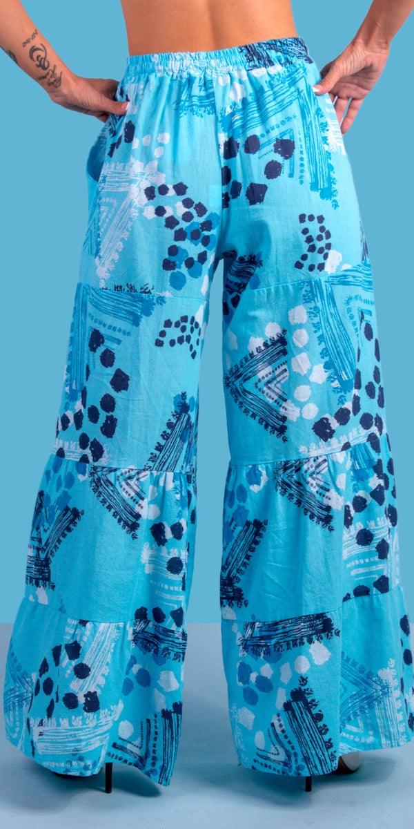 Tribale Linen Pants - Gigi Moda - Made in Italy # bottoms, dot print, dots, elastic waistband, Gigi Moda, Linen, linen pants, Made in Italy, Pants, Pockets, resort, resort wear, stretch waistband, Tie waist, tribal print, washable