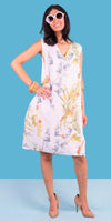 Ninfa Linen Dress - Gigi Moda - Made in Italy # Dress, floral, floral design, Floral Print, free shipping, Gigi Moda, Linen, Made in Italy, one size, OS, pockets, resort, resort wear, Sleeveless, V Neck