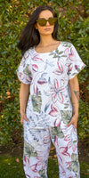 Botanica Linen Top - Gigi Moda - Made in Italy # Blouse, floral, floral design, floral pattern, Floral Print, Gigi Moda, Made in Italy, OS, Round Neck, shirt, short sleeve, Top