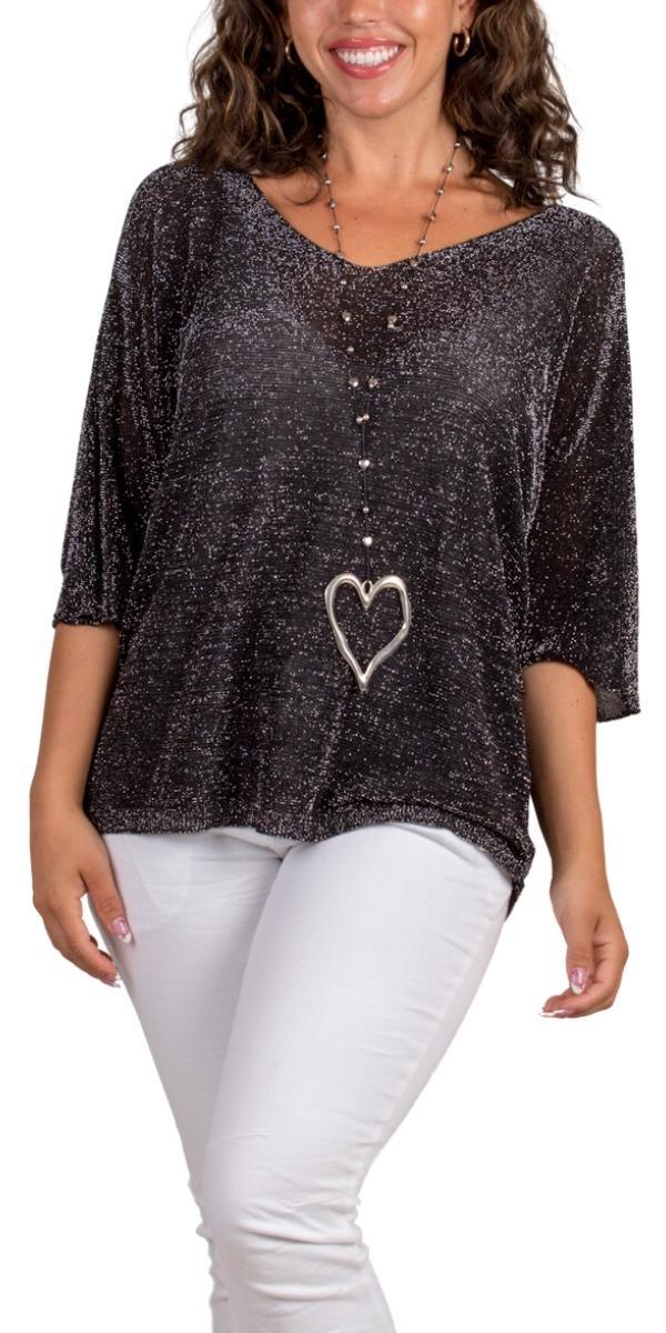 Lexi Shimmer Top - Gigi Moda - Made in Italy # Dolman sleeve, dolman sleeves, Gigi Moda, jersey, Made in Italy, one size, OS, shimmery, Top, V-Neck