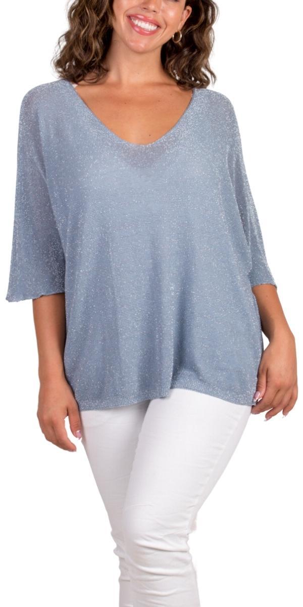 Lexi Shimmer Top - Gigi Moda - Made in Italy # Dolman sleeve, dolman sleeves, Gigi Moda, jersey, Made in Italy, one size, OS, shimmery, Top, V-Neck