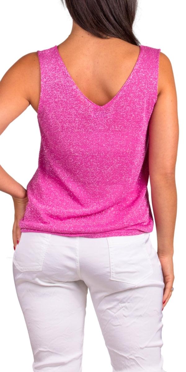 Monroe Shimmer Top - Gigi Moda - Made in Italy # double v neck, Gigi Moda, jersey, Made in Italy, one size, OS, shimmery, Sleeveless, spring, summer, Tank Top, Top, V-Neck