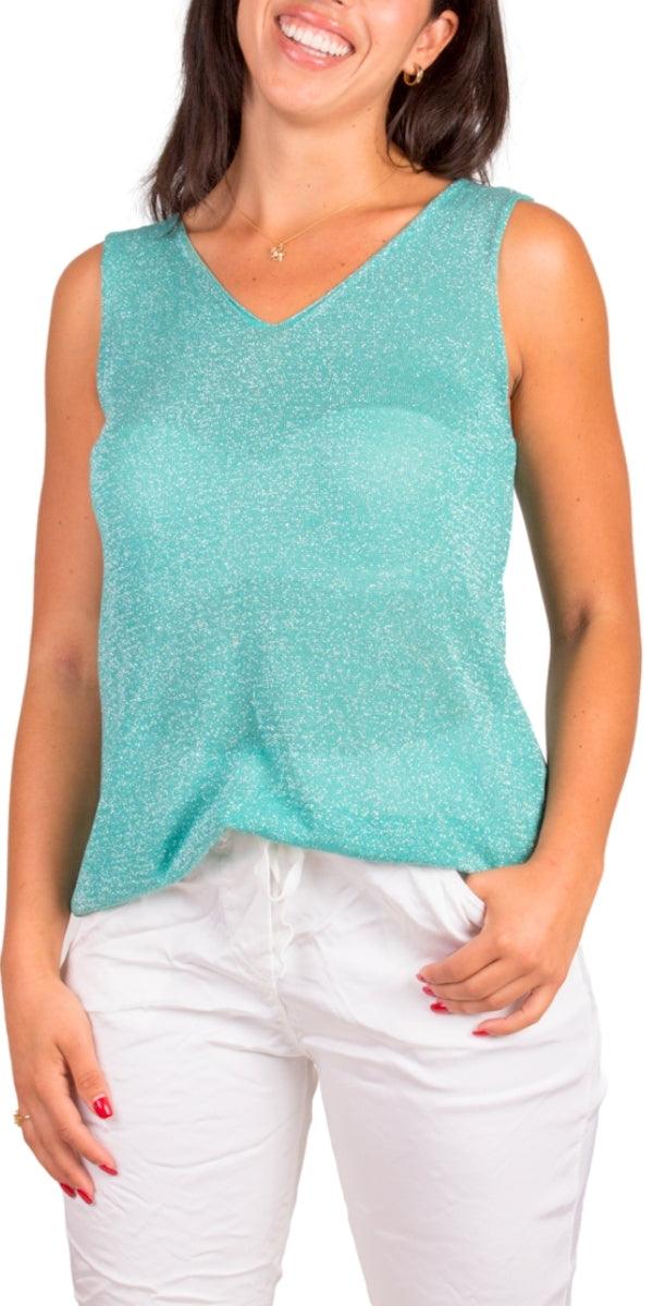 Monroe Shimmer Top - Gigi Moda - Made in Italy # double v neck, Gigi Moda, jersey, Made in Italy, one size, OS, shimmery, Sleeveless, spring, summer, Tank Top, Top, V-Neck