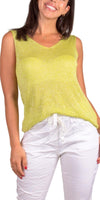Monroe Shimmer Top - Gigi Moda - Made in Italy # double v neck, Gigi Moda, jersey, Made in Italy, one size, OS, shimmery, Sleeveless, spring, summer, Tank Top, Top, V-Neck