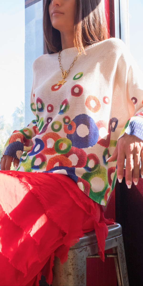 Daria Batwing Sweater with Retro Bubbles Print