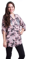 Leona Button Top - Gigi Moda - Made in Italy # Buttons, Camo, cuffed-sleeves, made in italy, placket, Print, sequins, Top