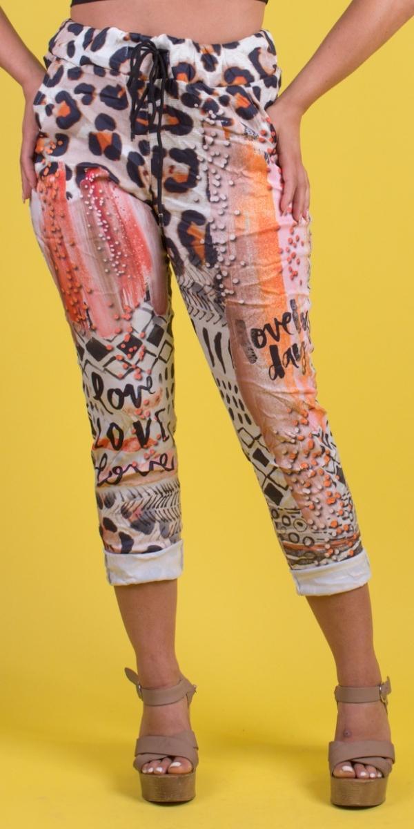 Geniviv Cheetah Love Print Pant - Shop Gigi Moda - Made in Italy # animal print, cheetah print, cuffed pant, drawstring, drawstring pant, drawstring pants, Gigi Moda, Made in Italy, one size, OS, Pants