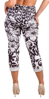 Geniviv Hibiscus Print Pant - Shop Gigi Moda - Made in Italy # animal print, cheetah print, cuffed pant, drawstring, drawstring pant, drawstring pants, floral, floral design, Floral Print, Gigi Moda, leaf print, Made in Italy, one size, OS, Pants