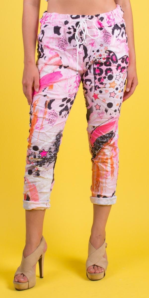Geniviv Cheetah Star Print Pant - Shop Gigi Moda - Made in Italy # animal print, cheetah print, cuffed pant, drawstring, drawstring pant, drawstring pants, Gigi Moda, Made in Italy, one size, OS, Pants