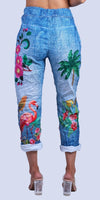Geniviv Flamingo Pant - Gigi Moda - Made in Italy # comfortable pants, cuffed pant, drawstring, drawstring pant, drawstring pants, Flamingo, flower print, Gigi Moda, Made in Italy, one size, OS, Pants, tropical, tropical print