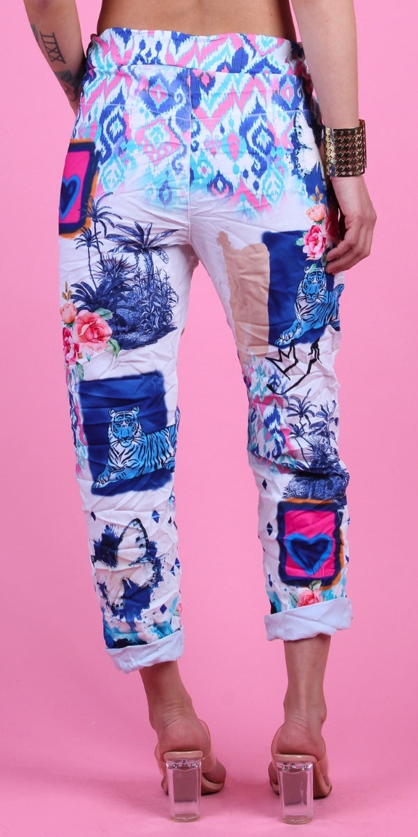 Geniviv Jungle Print Pant - Gigi Moda - Made in Italy # animal print, comfortable pants, cuffed pant, drawstring, drawstring pant, drawstring pants, Gigi Moda, jungle, Made in Italy, one size, OS, Pants