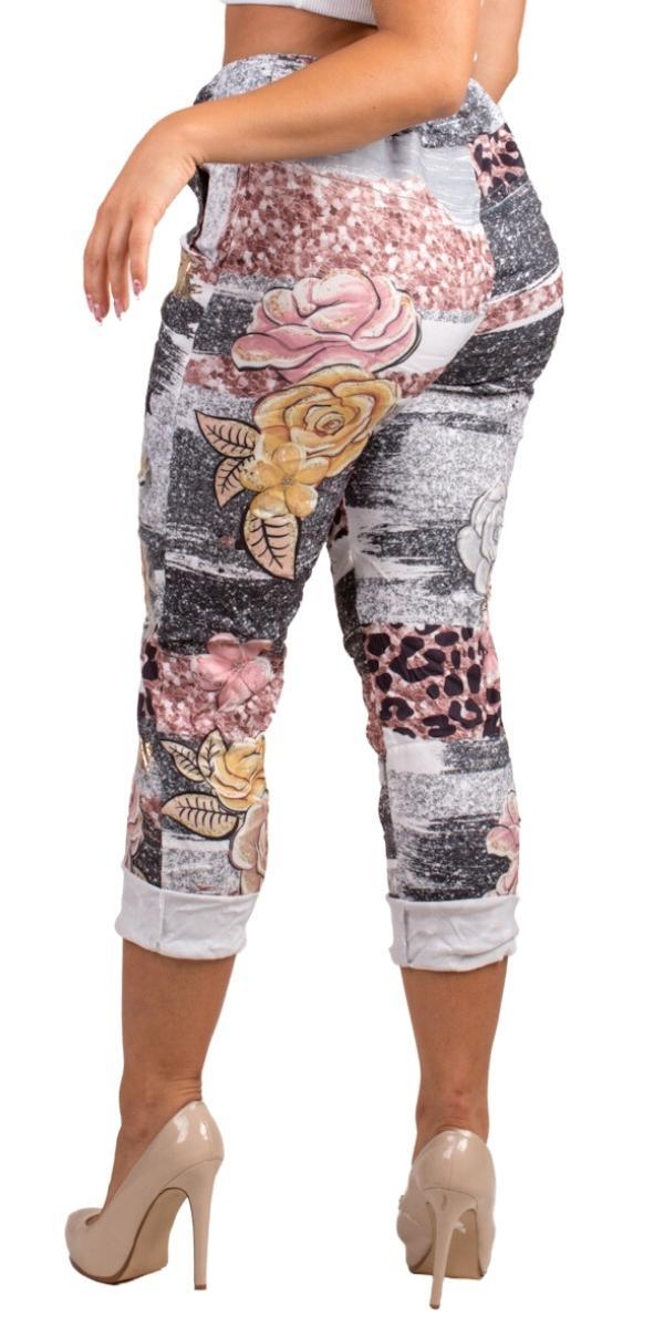 Geniviv Rose Print Pant - Shop Gigi Moda - Made in Italy # animal print, cuffed pant, drawstring, drawstring pant, drawstring pants, floral, floral design, Floral Print, Gigi Moda, Made in Italy, one size, OS, Pants