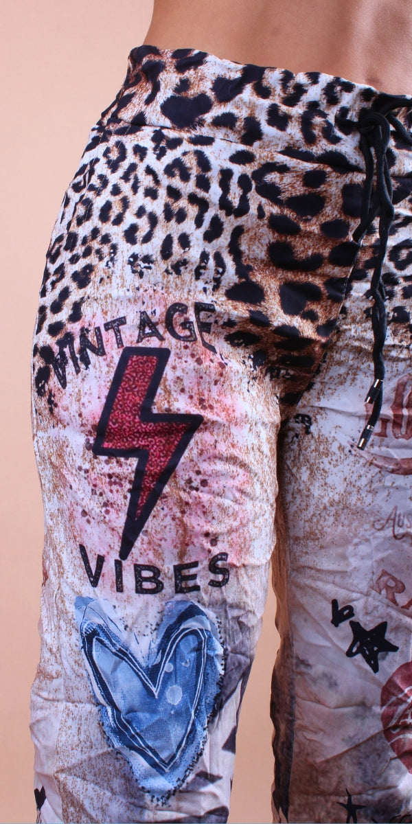 Geniviv Texas Longhorn Print Pant - Gigi Moda - Made in Italy # animal print, cheetah, cheetah print, comfortable pants, cuffed pant, drawstring, drawstring pant, drawstring pants, Gigi Moda, Graphic Print, Made in Italy, one size, OS, Pants, texas