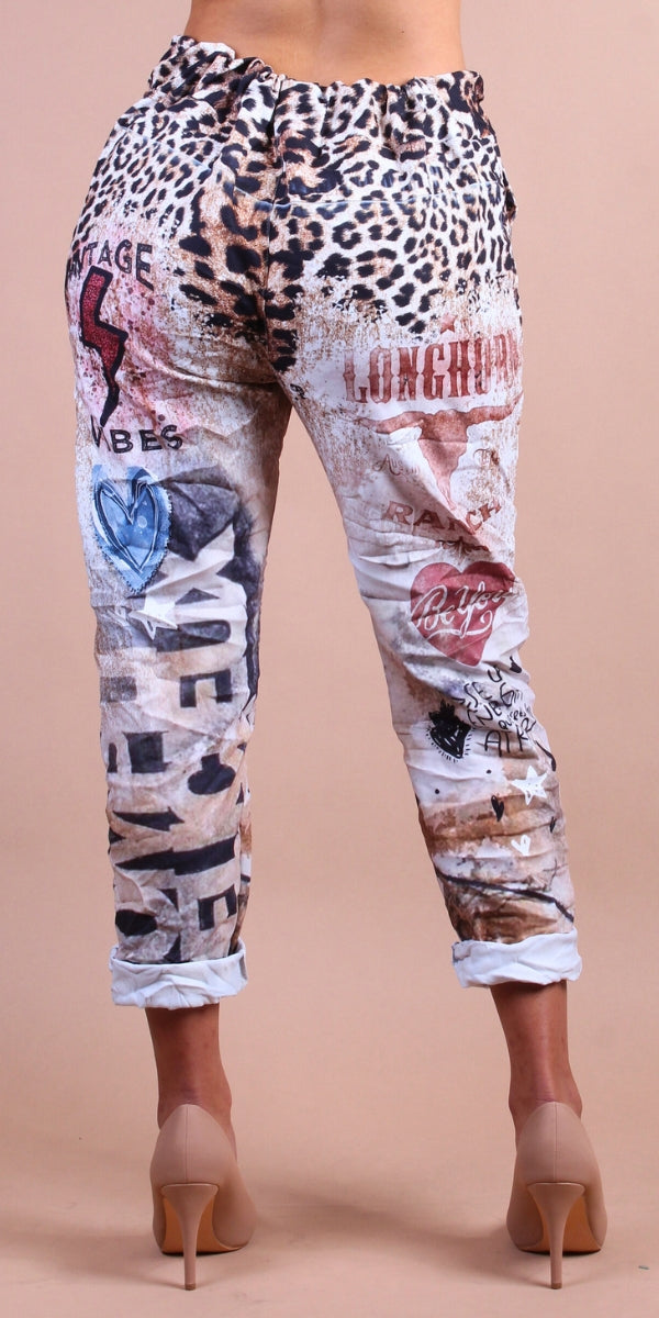 Geniviv Texas Longhorn Print Pant - Gigi Moda - Made in Italy # animal print, cheetah, cheetah print, comfortable pants, cuffed pant, drawstring, drawstring pant, drawstring pants, Gigi Moda, Graphic Print, Made in Italy, one size, OS, Pants, texas