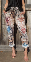 Geniviv Texas Longhorn Print Pant - Gigi Moda - Made in Italy # animal print, cheetah, cheetah print, comfortable pants, cuffed pant, drawstring, drawstring pant, drawstring pants, Gigi Moda, Graphic Print, Made in Italy, one size, OS, Pants, texas