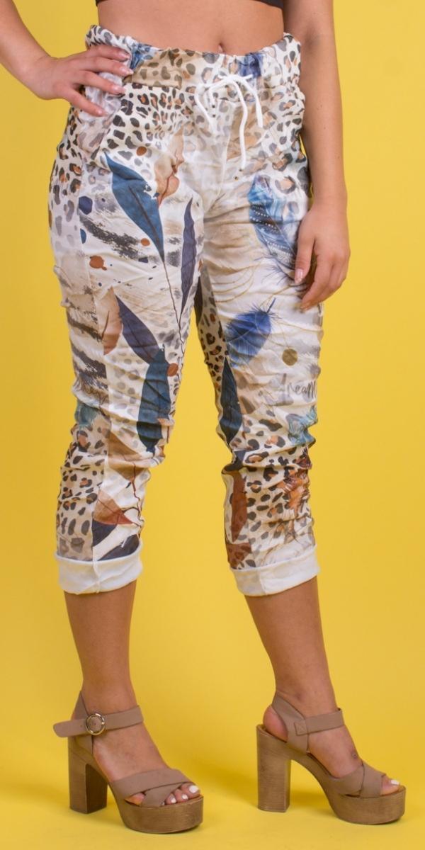 Geniviv Cheetah Leaf Print Pant - Shop Gigi Moda - Made in Italy # animal print, cheetah print, cuffed pant, drawstring, drawstring pant, drawstring pants, Gigi Moda, leaf print, Made in Italy, one size, OS, Pants