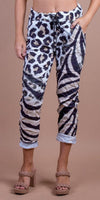 Geniviv Zebra Cheetah Print Pant - Shop Gigi Moda - Made in Italy # animal print, cheetah print, cuffed pant, drawstring, drawstring pant, drawstring pants, Gigi Moda, Made in Italy, one size, OS, Pants, zebra print