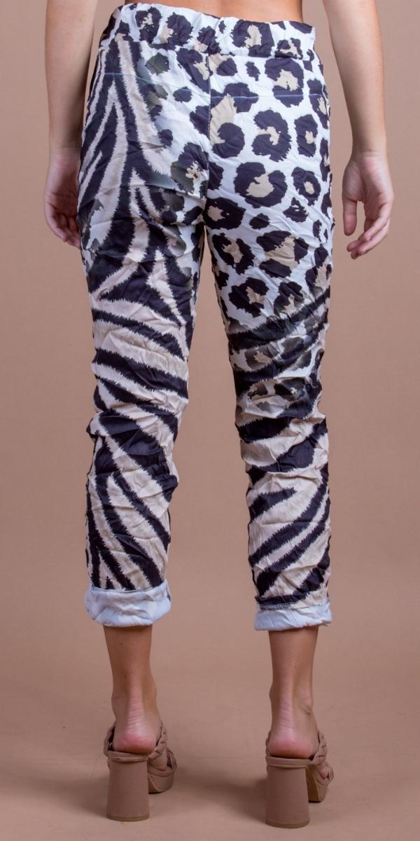 Geniviv Zebra Cheetah Print Pant - Shop Gigi Moda - Made in Italy # animal print, cheetah print, cuffed pant, drawstring, drawstring pant, drawstring pants, Gigi Moda, Made in Italy, one size, OS, Pants, zebra print